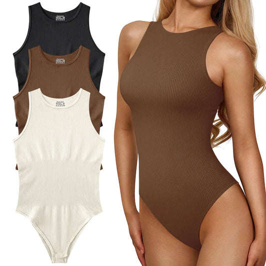 BODYSUIT ALTO,  sin mangas con cuello redondo para mujer, outfit Sexy informal.