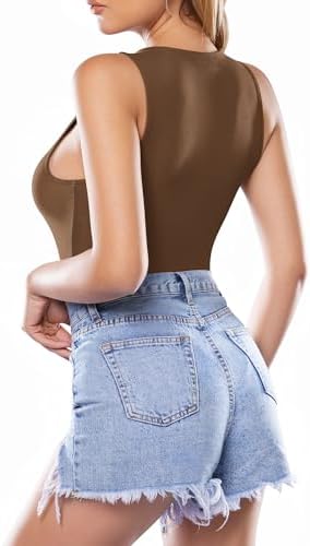 BODYSUIT ALTO,  sin mangas con cuello redondo para mujer, outfit Sexy informal.